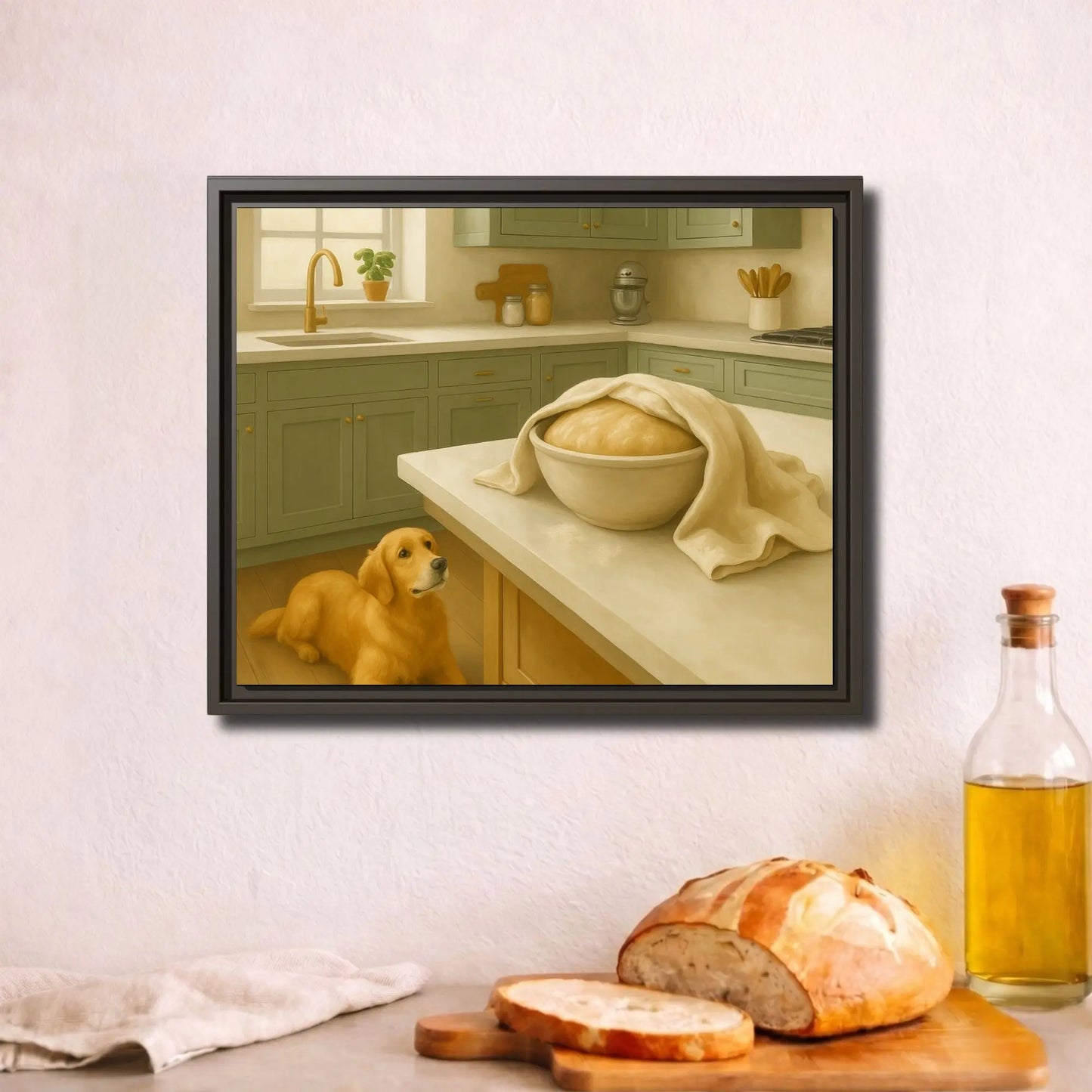 Patient Dough Watcher | Framed Dog Kitchen Wall Art Canvas