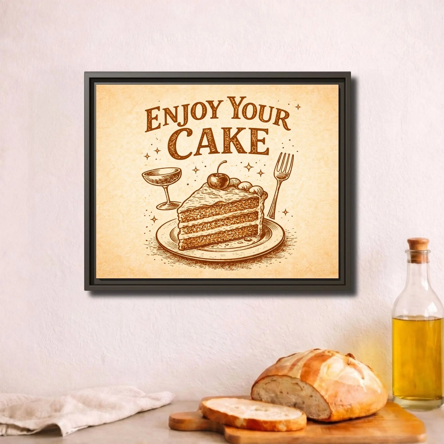 Enjoy Your Cake Vintage | Framed Kitchen Wall Art Decor