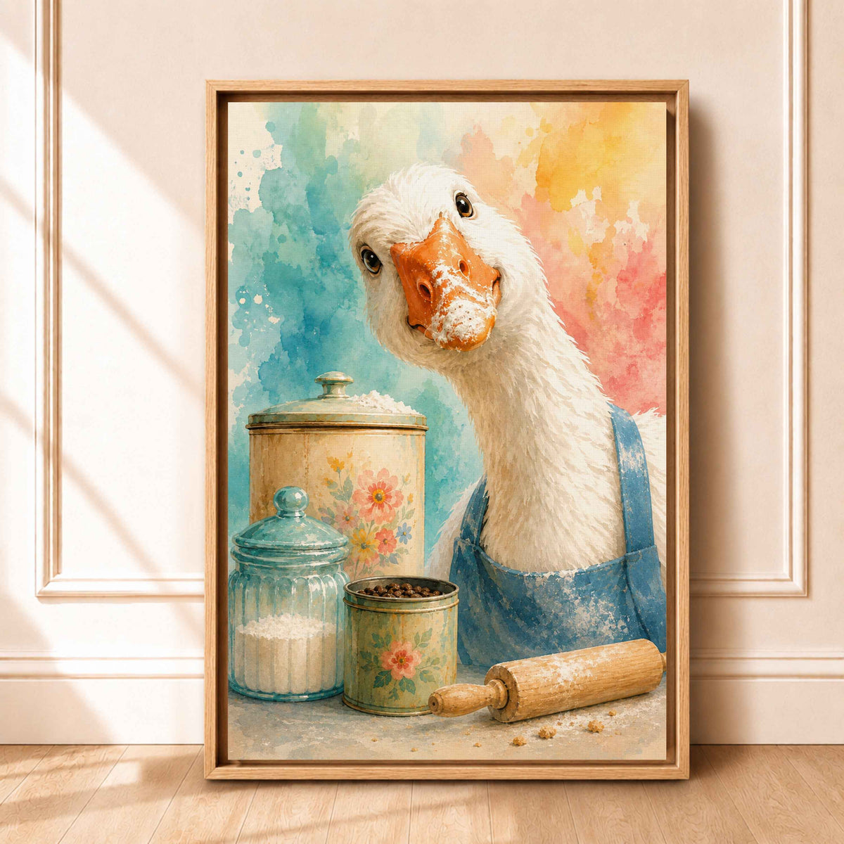 Goose Painting Canvas | Whimsical Framed Kitchen Wall Art