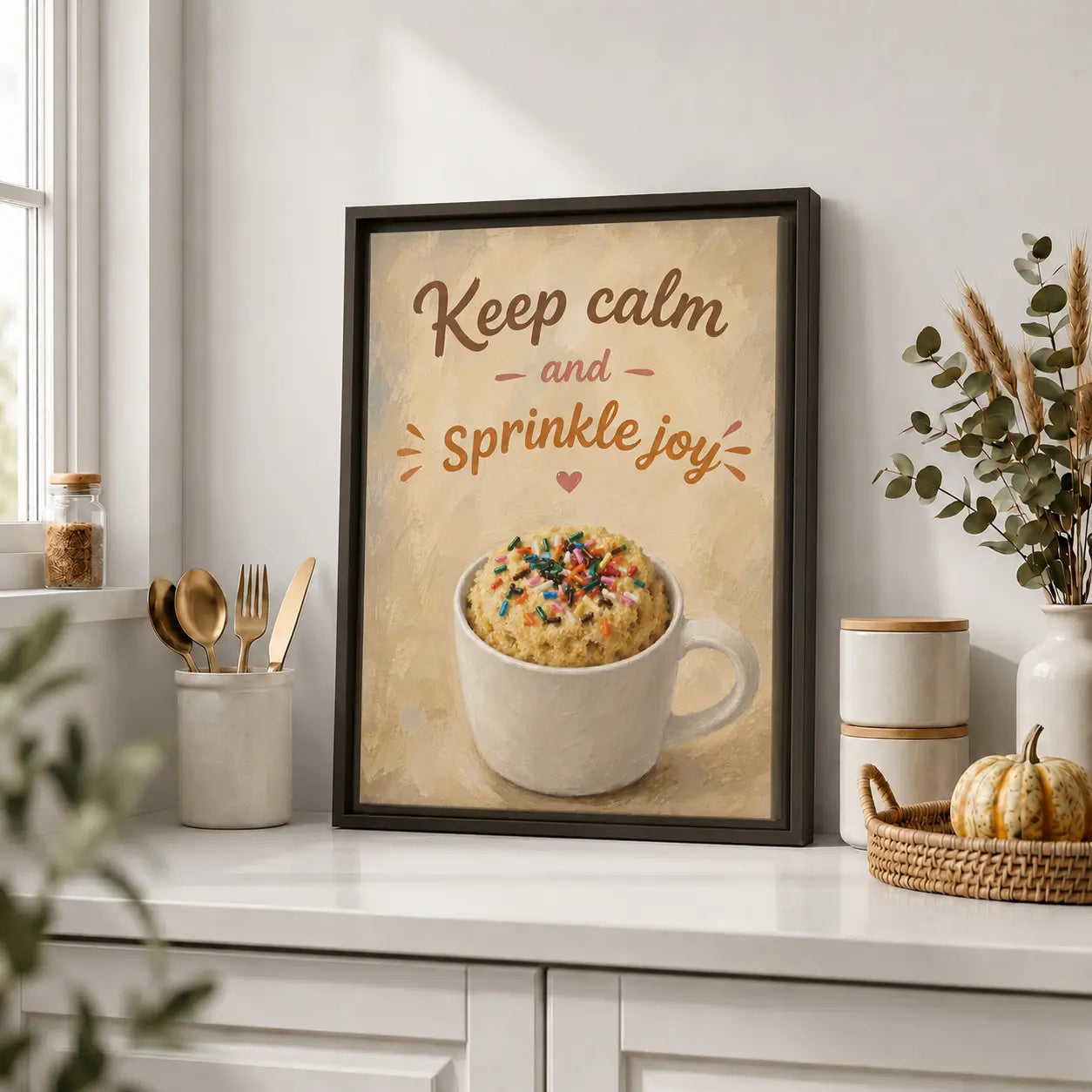 Keep Calm & Sprinkle Joy | Framed Kitchen Wall Art Canvas