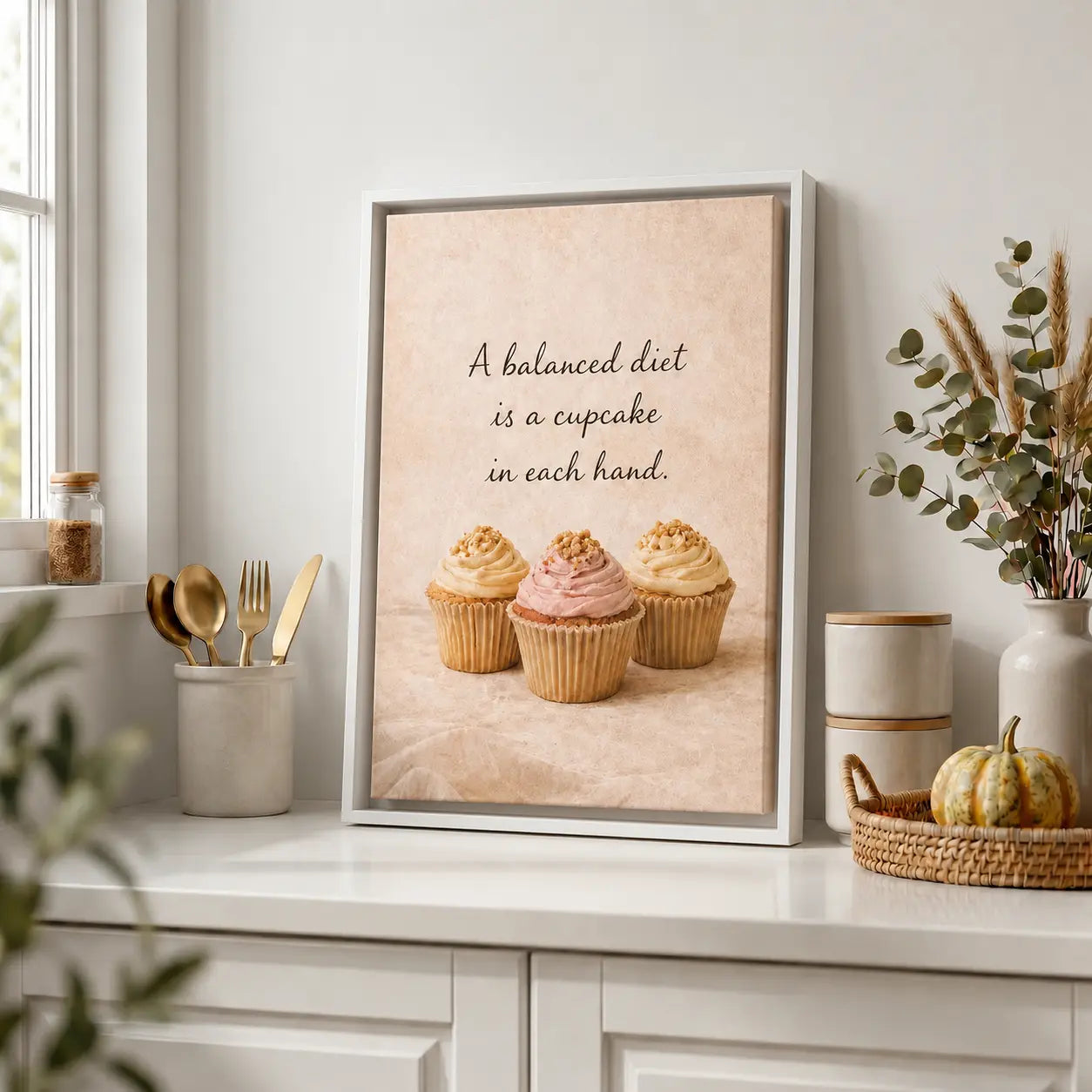 Balanced Diet Cupcake | Framed Kitchen Wall Art Canvas