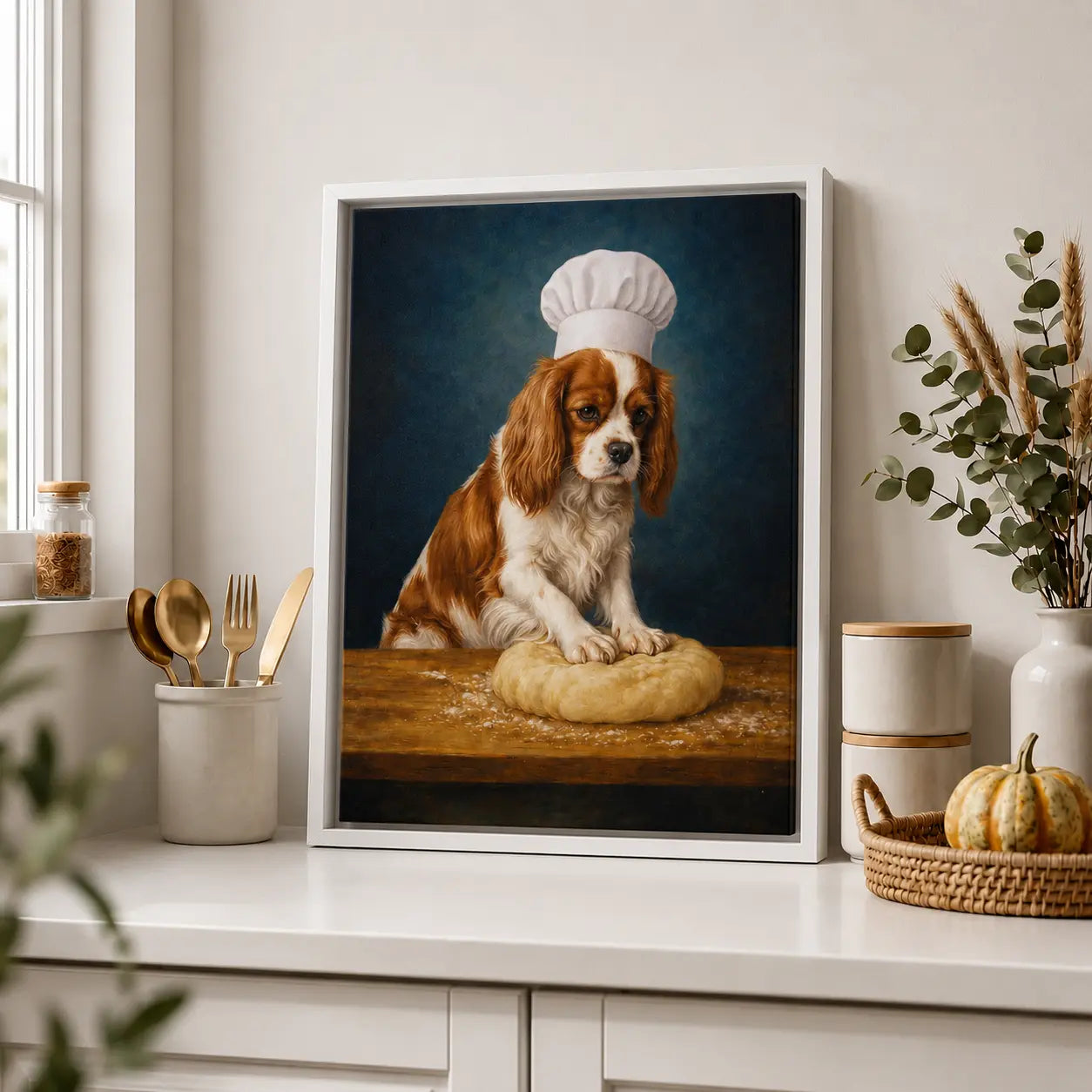 Little Spaniel Baker | Framed Kitchen Wall Art Canvas