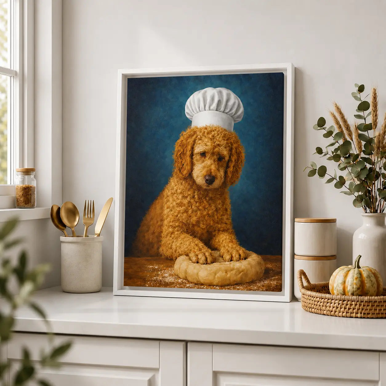 Goldendoodle Baker | Framed Kitchen Wall Art Canvas