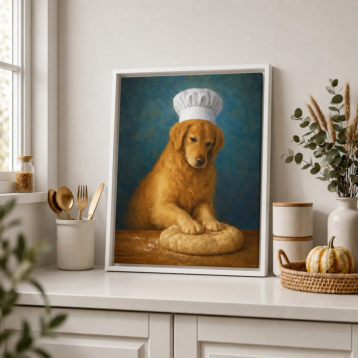 Golden Baker | Framed Kitchen Wall Art Canvas