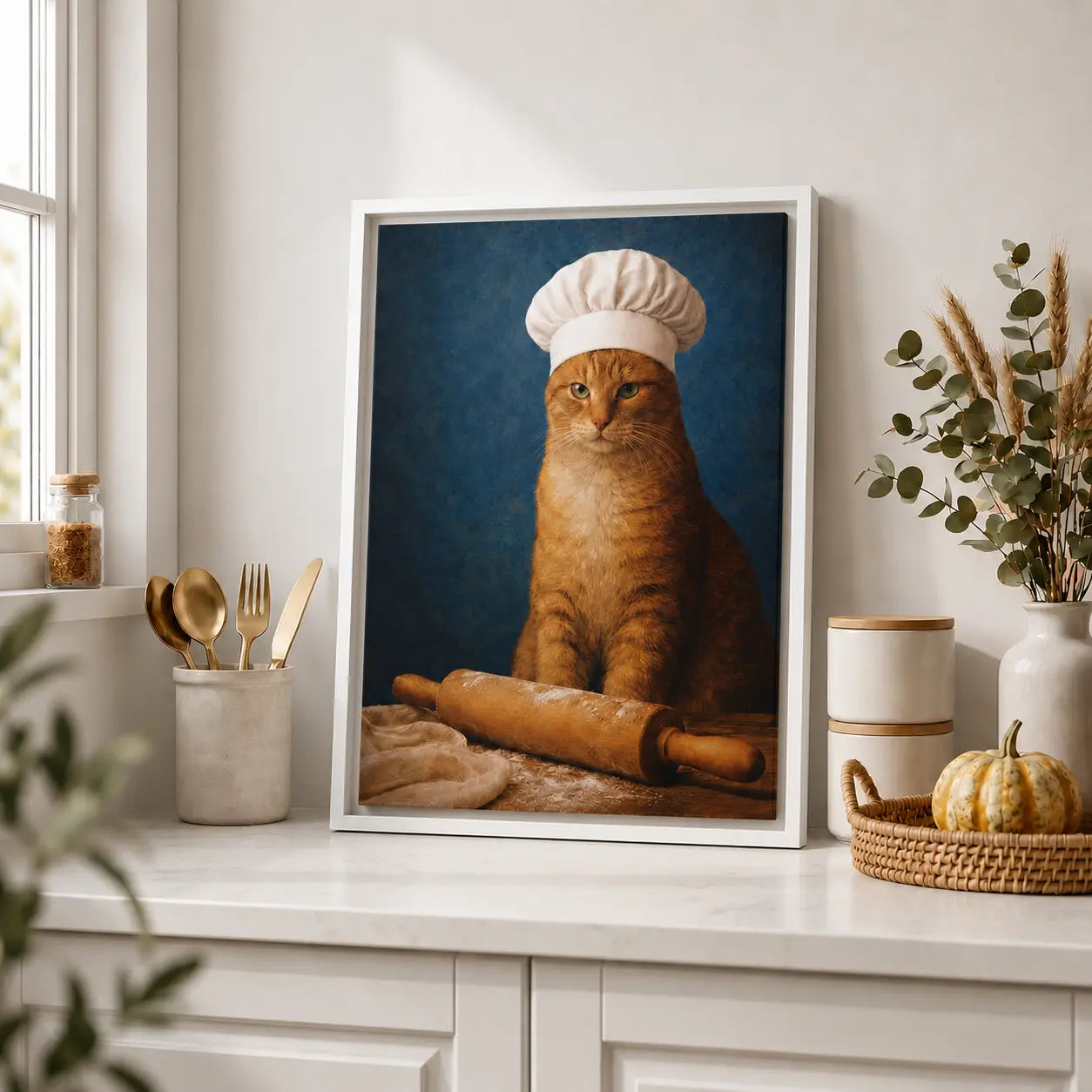 Ginger Cat Baker | Framed Kitchen Wall Art Canvas
