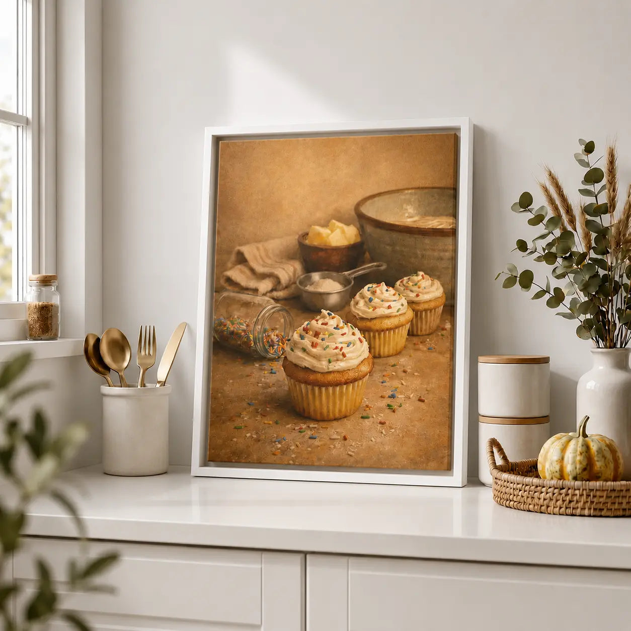 Joy with Sprinkles | Framed Kitchen Wall Art Canvas