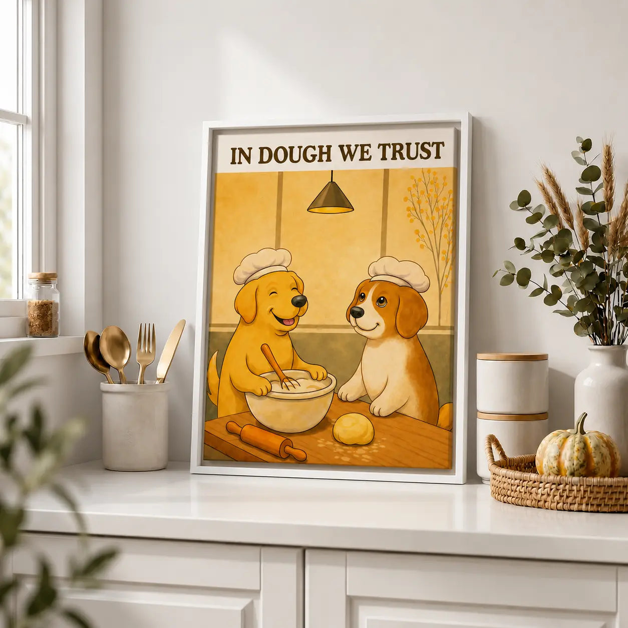 In Dough We Trust | Framed Kitchen Wall Art Canvas