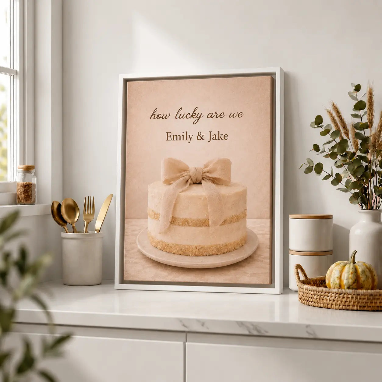 How Lucky Are We | Framed Personalized Kitchen Name Wall Art Canvas