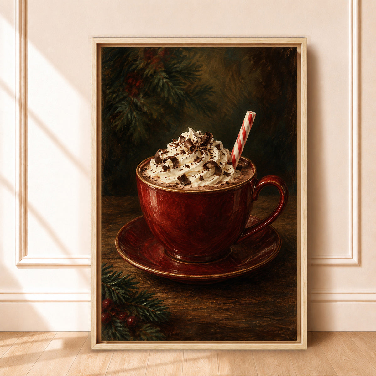 Framed Christmas Wall Art Canvas | Cozy Hot Cocoa Kitchen Decor