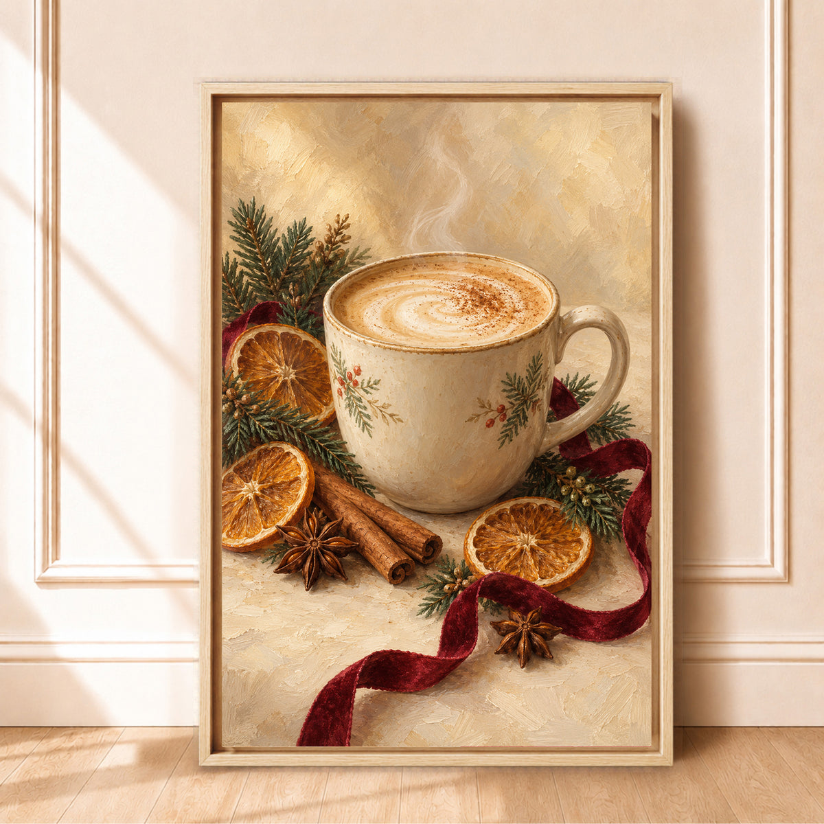 Framed Christmas Wall Art Canvas | Cozy Coffee-Themed Holiday Decor