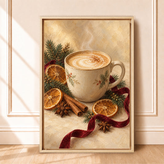 Framed Christmas Wall Art Canvas | Cozy Coffee-Themed Holiday Decor