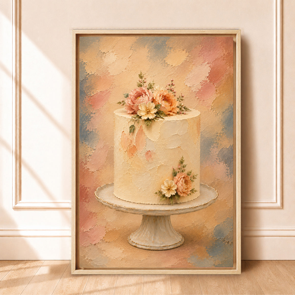Cake Wall Art | Vintage Floral Painting | Framed Kitchen Canvas