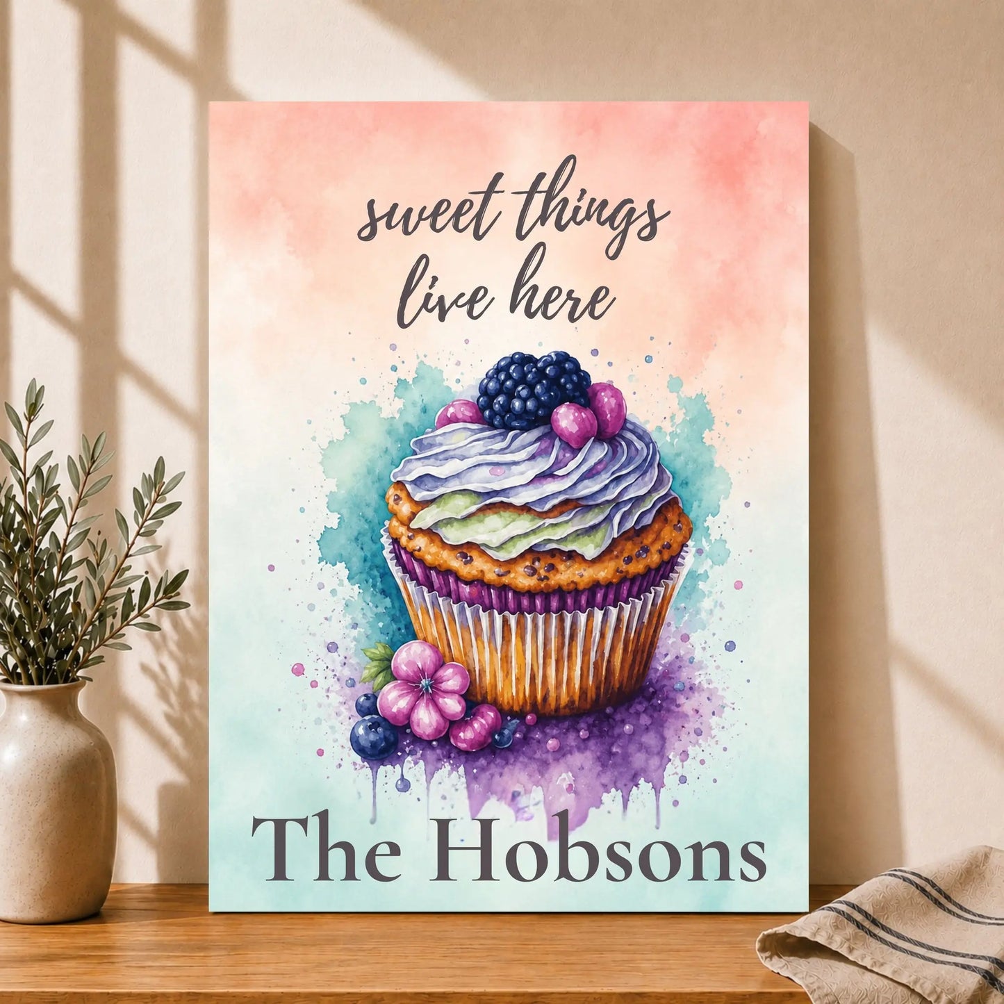 Sweet Things Live Here | Personalized Watercolor Kitchen Wall Art