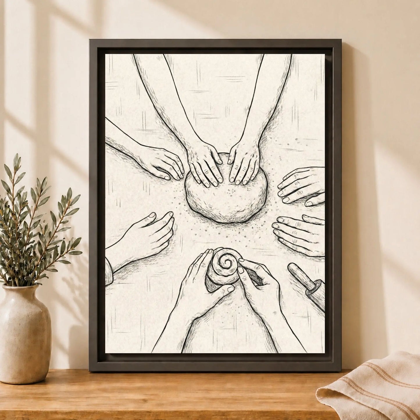 Home Bakers’ Circle | Framed Modern Minimalist Kitchen Wall Art Canvas