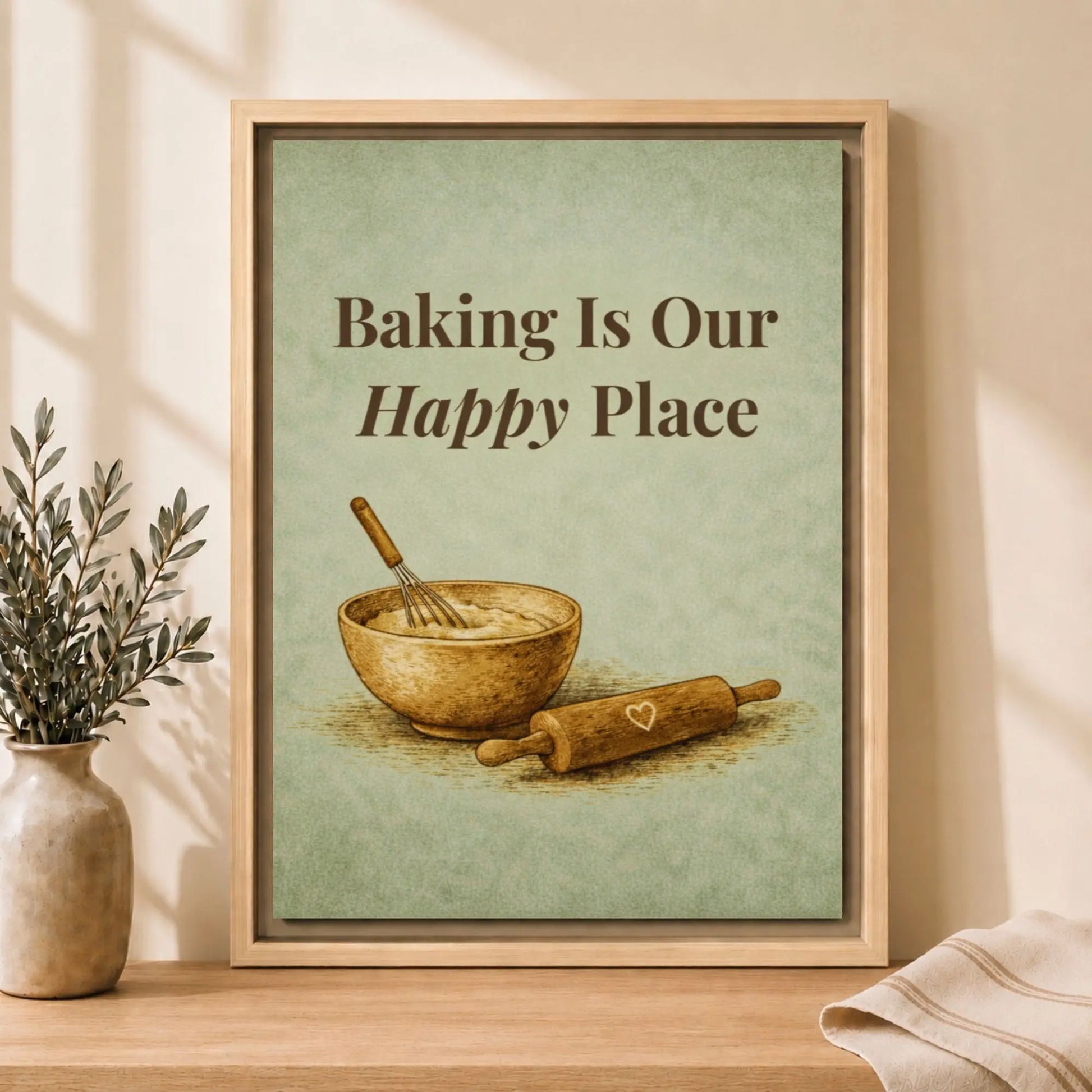 Baking Is Our Happy Place | Framed Kitchen Wall Art Canvas