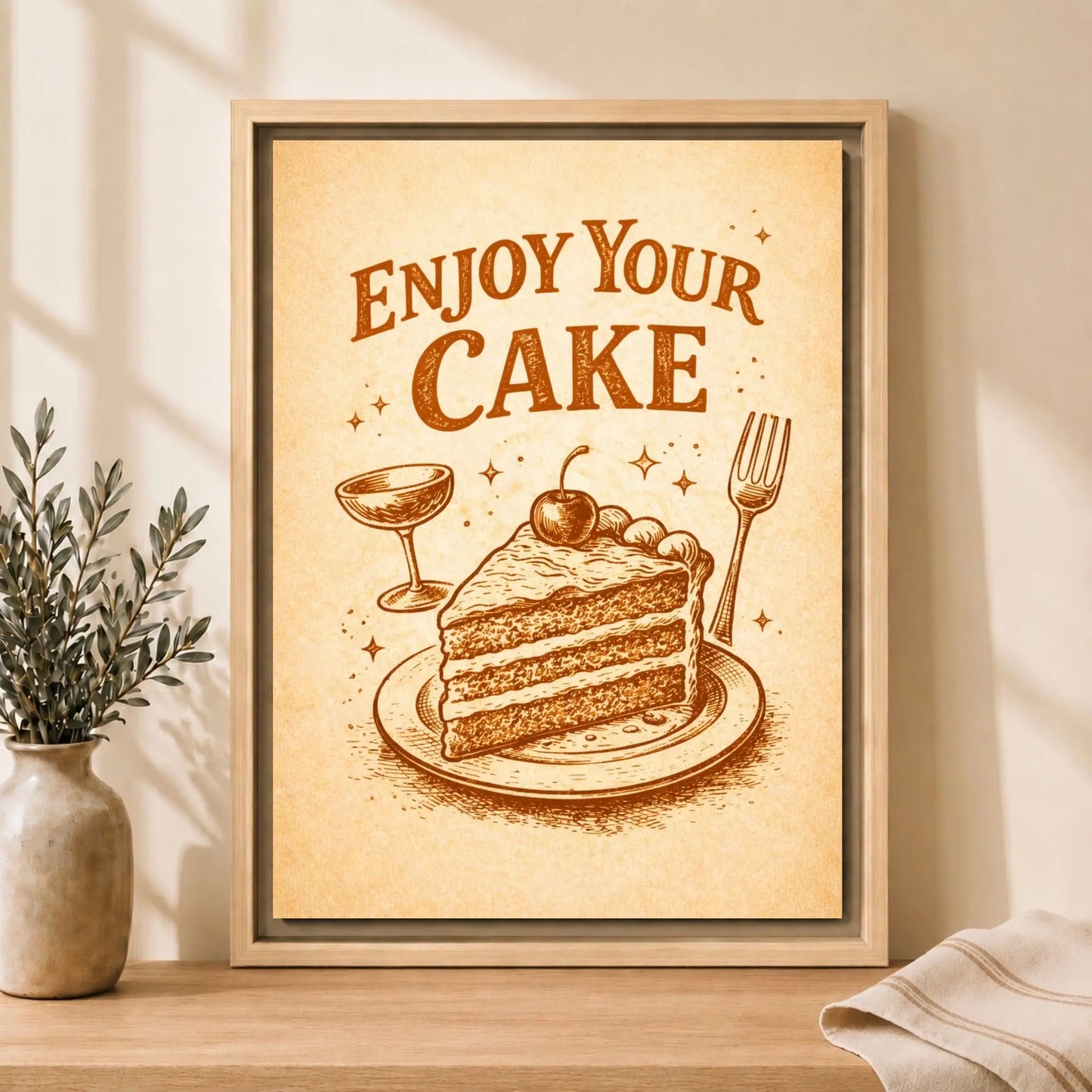 Enjoy Your Cake Vintage | Framed Kitchen Wall Art Decor