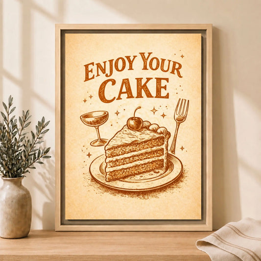 Enjoy Your Cake Vintage | Framed Kitchen Wall Art Decor