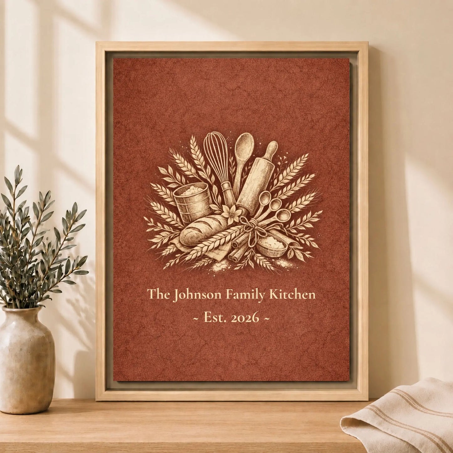 Personalized Kitchen Wall Art | Framed Family Name Canvas Decor