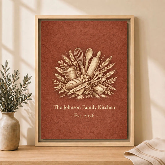 Personalized Kitchen Wall Art | Framed Family Name Canvas Decor