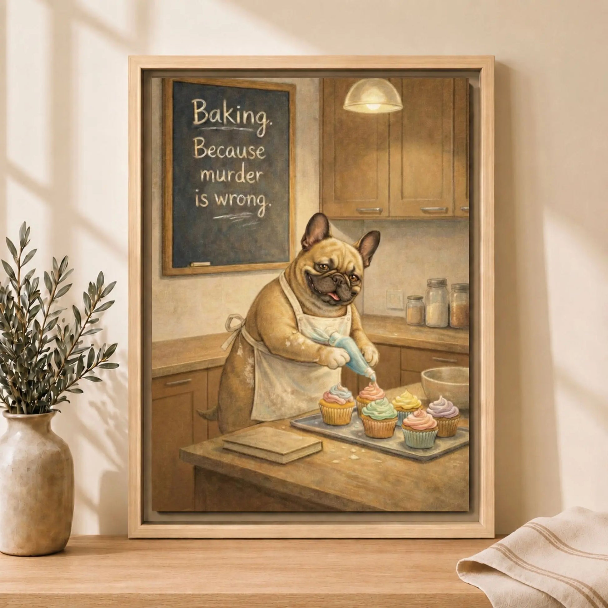 Baking Because Murder Is Wrong | Dog Lover Framed Kitchen Wall Art