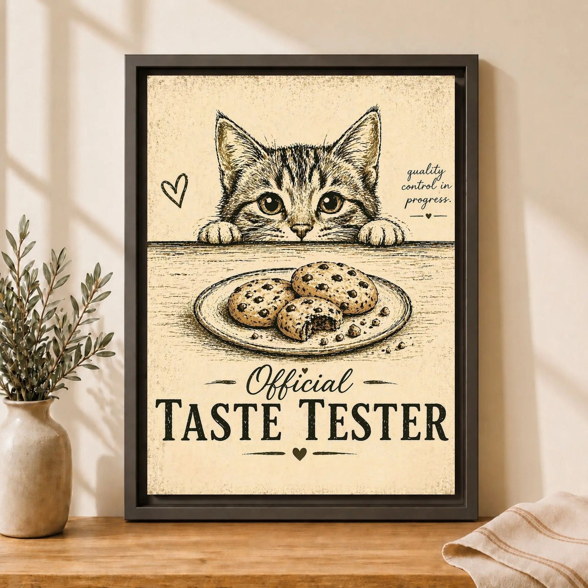 Cat Taste Tester | Framed  Kitchen Wall Art Canvas