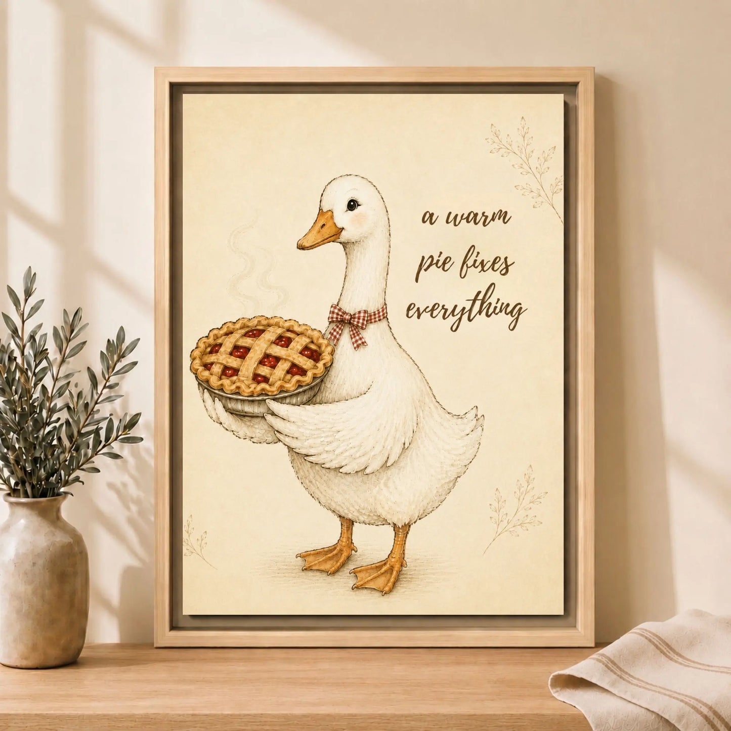 A Warm Pie Fixes Everything | Framed Kitchen Wall Art Canvas