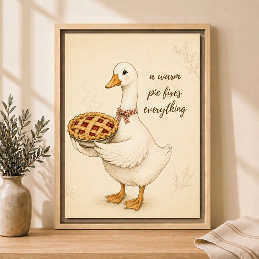 A Warm Pie Fixes Everything | Framed Kitchen Wall Art Canvas