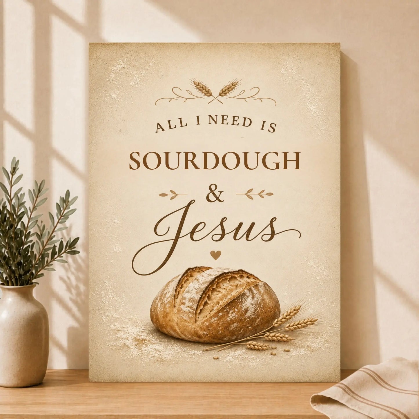 All I Need Is Sourdough & Jesus | Christian Kitchen Wall Art Canvas