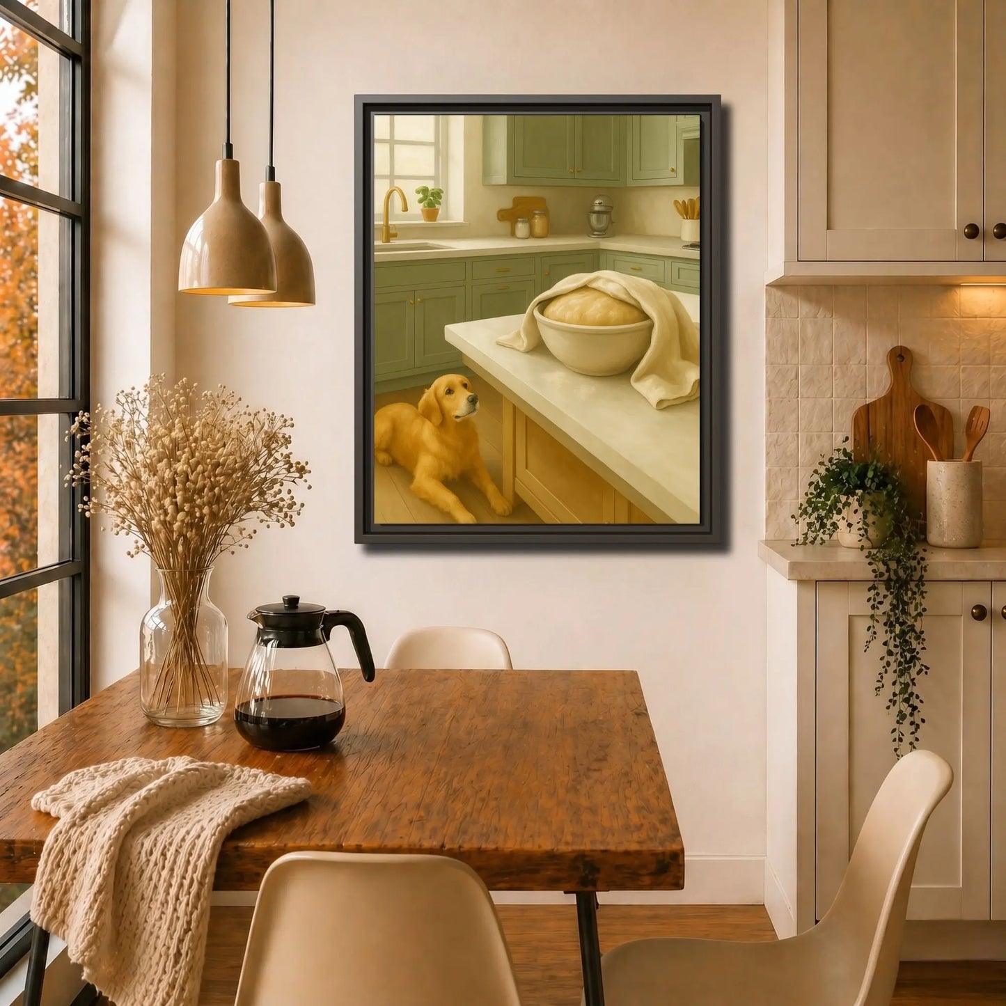 Patient Dough Watcher | Framed Dog Kitchen Wall Art Canvas