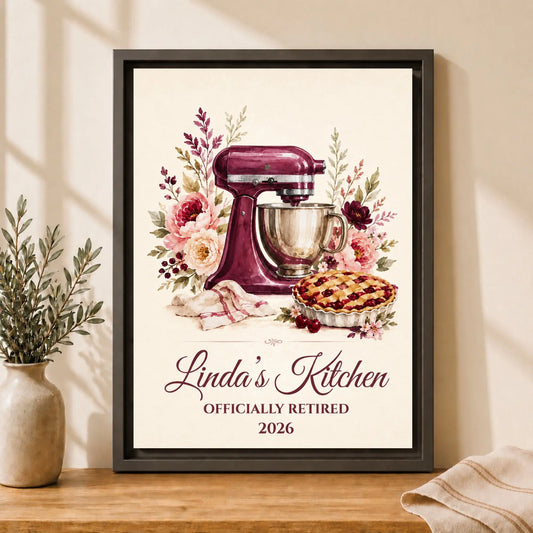 Officially Retired | Framed Personalized Kitchen Name Wall Art