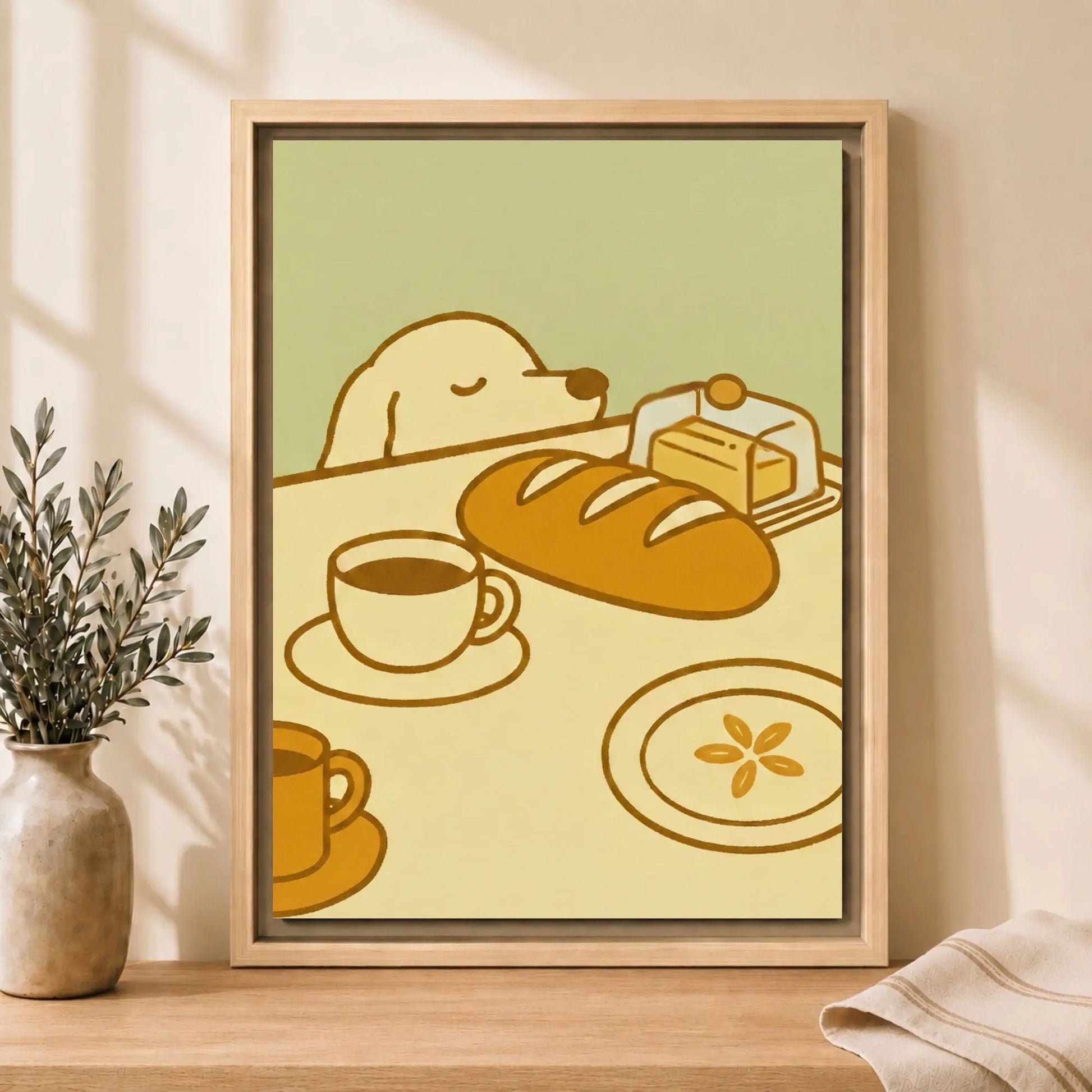 Slow Mornings Start Here | Framed Kitchen Wall Art Canvas