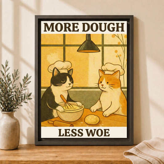 More Dough Less Woe Cat | Cat Lover Framed Kitchen Wall Art Canvas