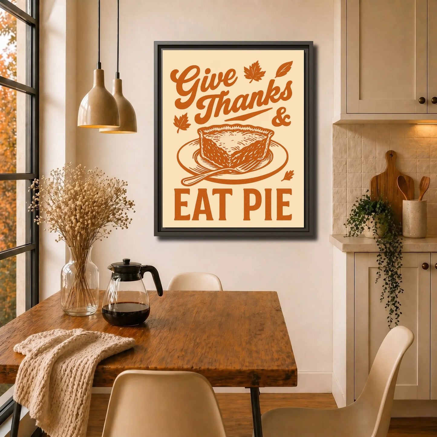 Give Thanks Eat Pie | Framed Kitchen Wall Art Canvas