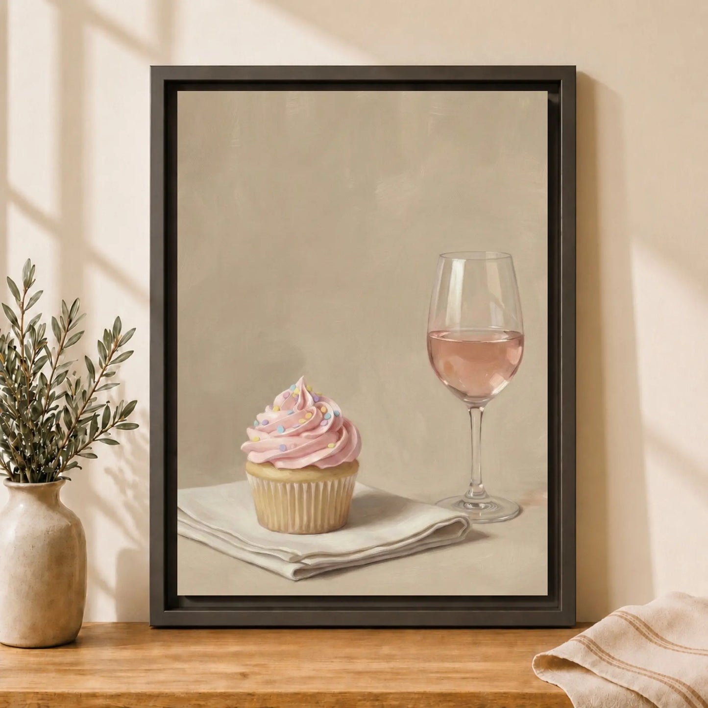 Soft Frosting, Slow Sips | Framed Kitchen Wall Art Canvas