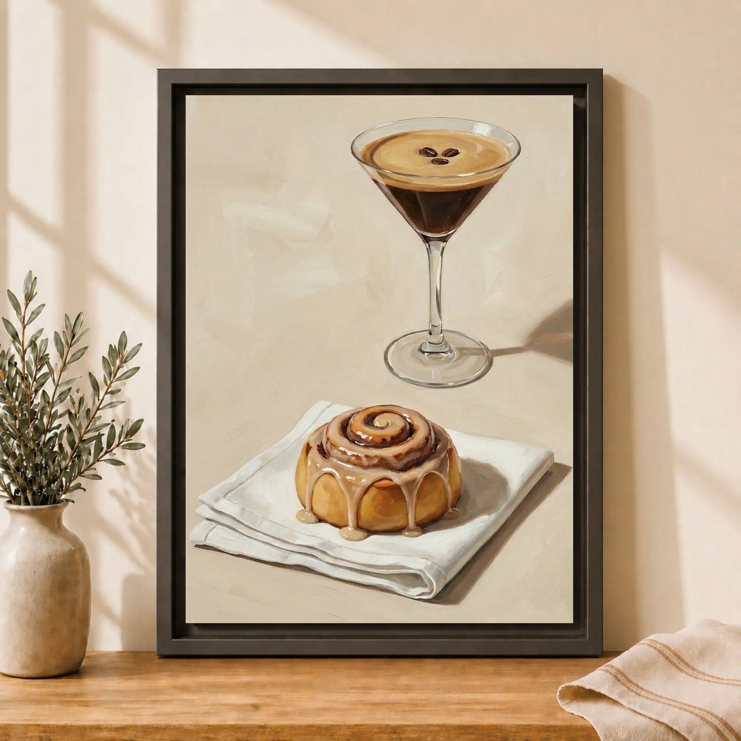 Cinnamon Roll & Espresso | Framed Kitchen Wall Art Canvas