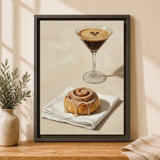 Cinnamon Roll & Espresso | Framed Kitchen Wall Art Canvas