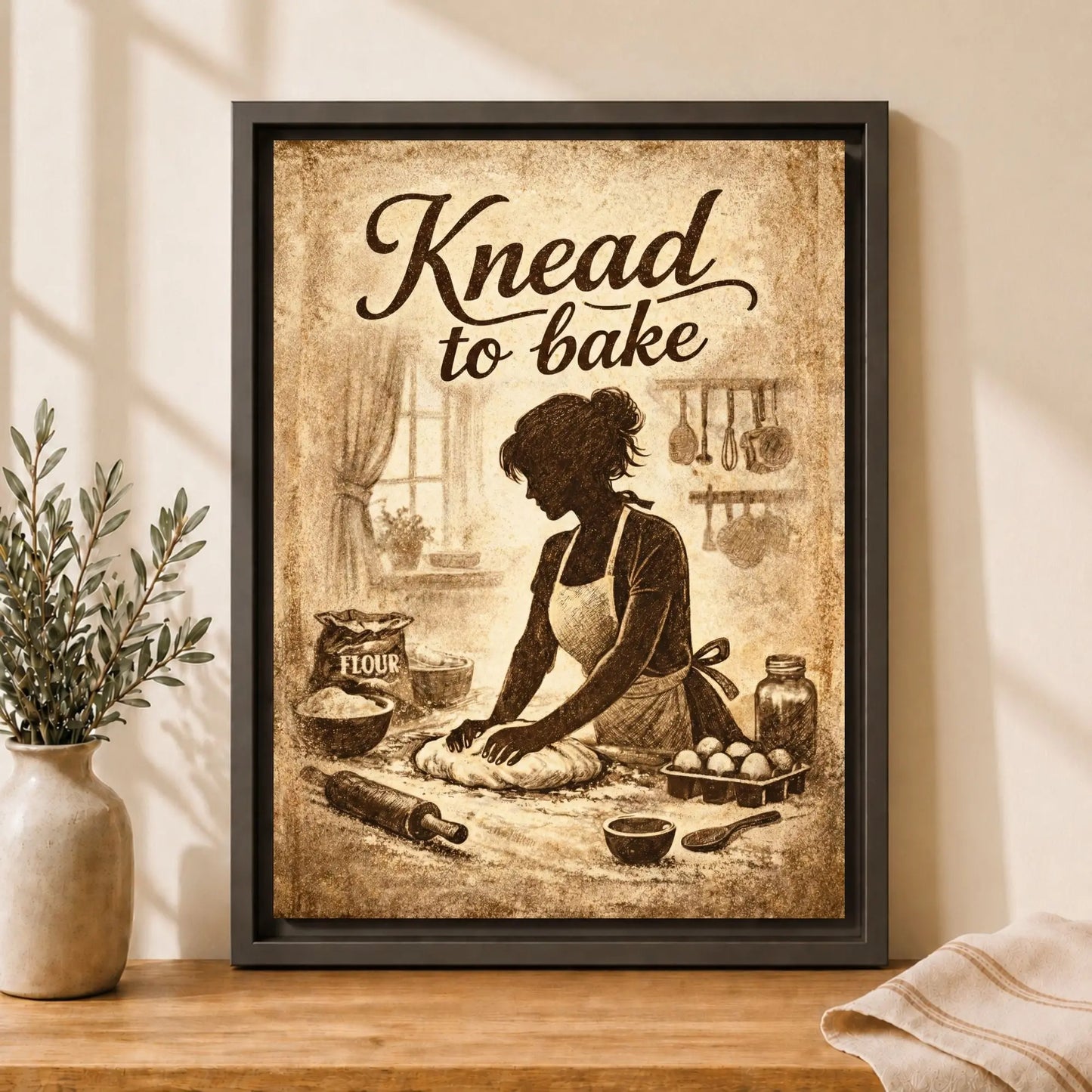 Knead To Bake | Framed Kitchen Wall Art Canvas