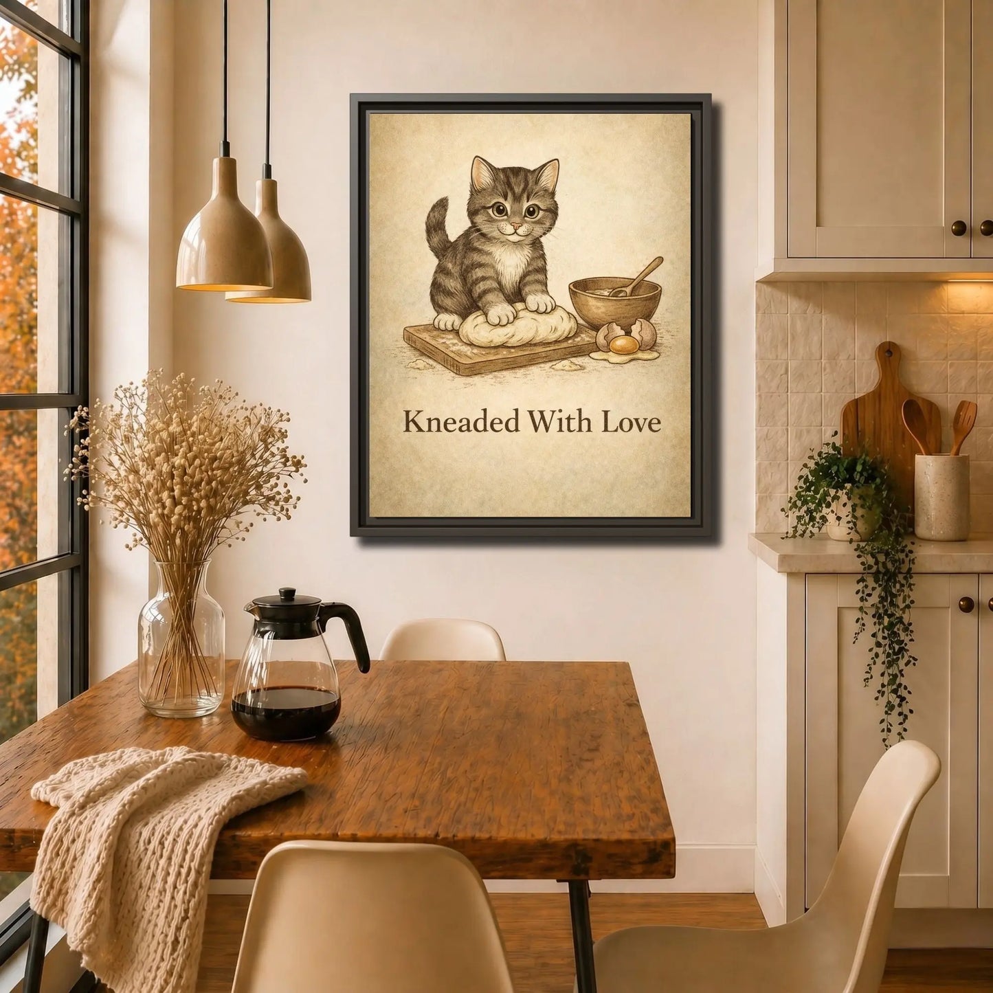 Kneaded With Love | Framed Cat Kitchen Wall Art Canvas