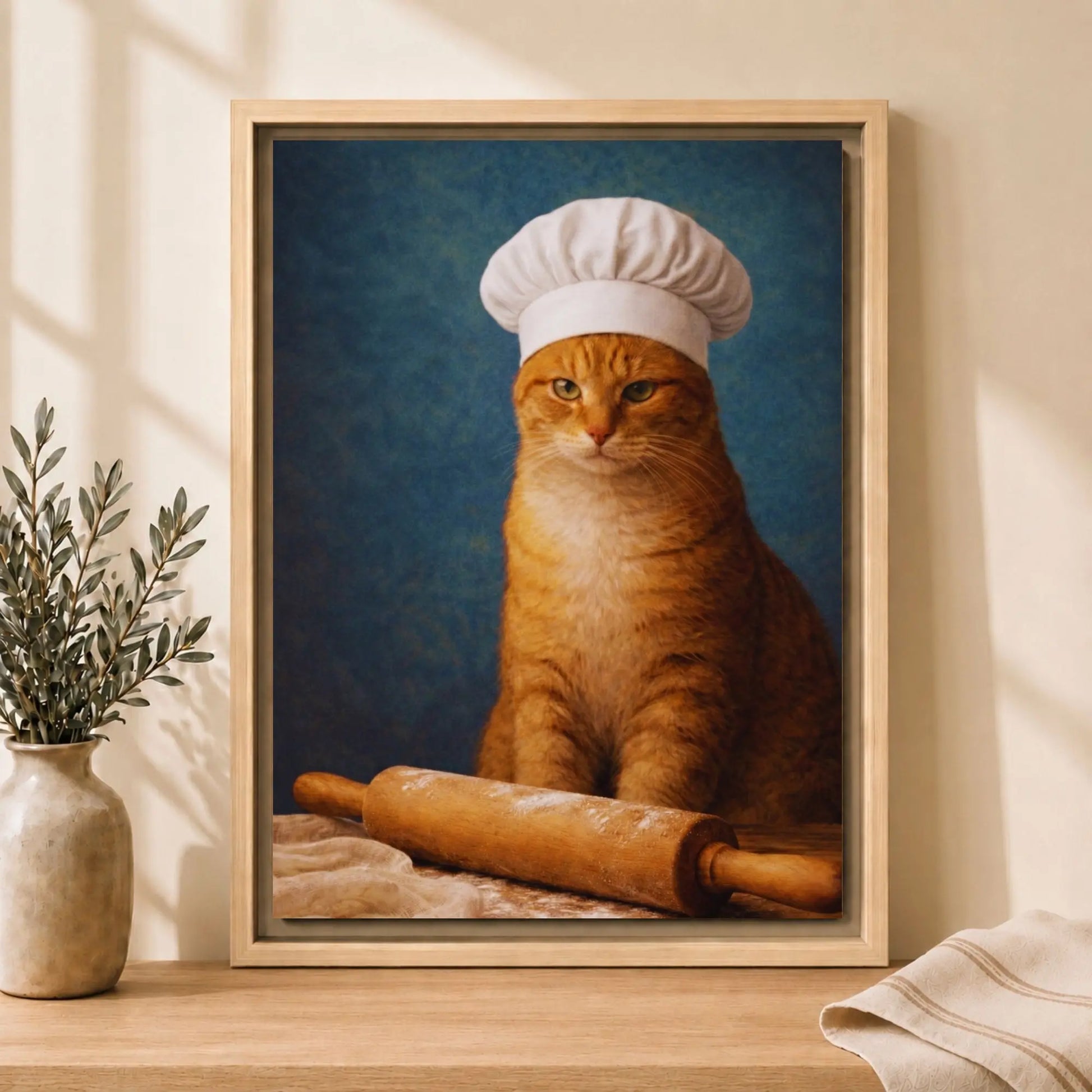 Ginger Cat Baker | Framed Kitchen Wall Art Canvas