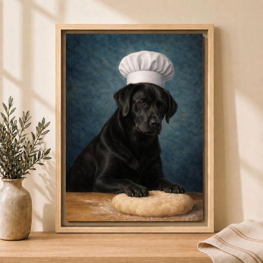 Black Labrador Baker | Framed Kitchen Wall Art Canvas