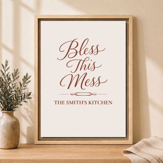 Bless This Mess | Personalized Framed Kitchen Wall Art Canvas