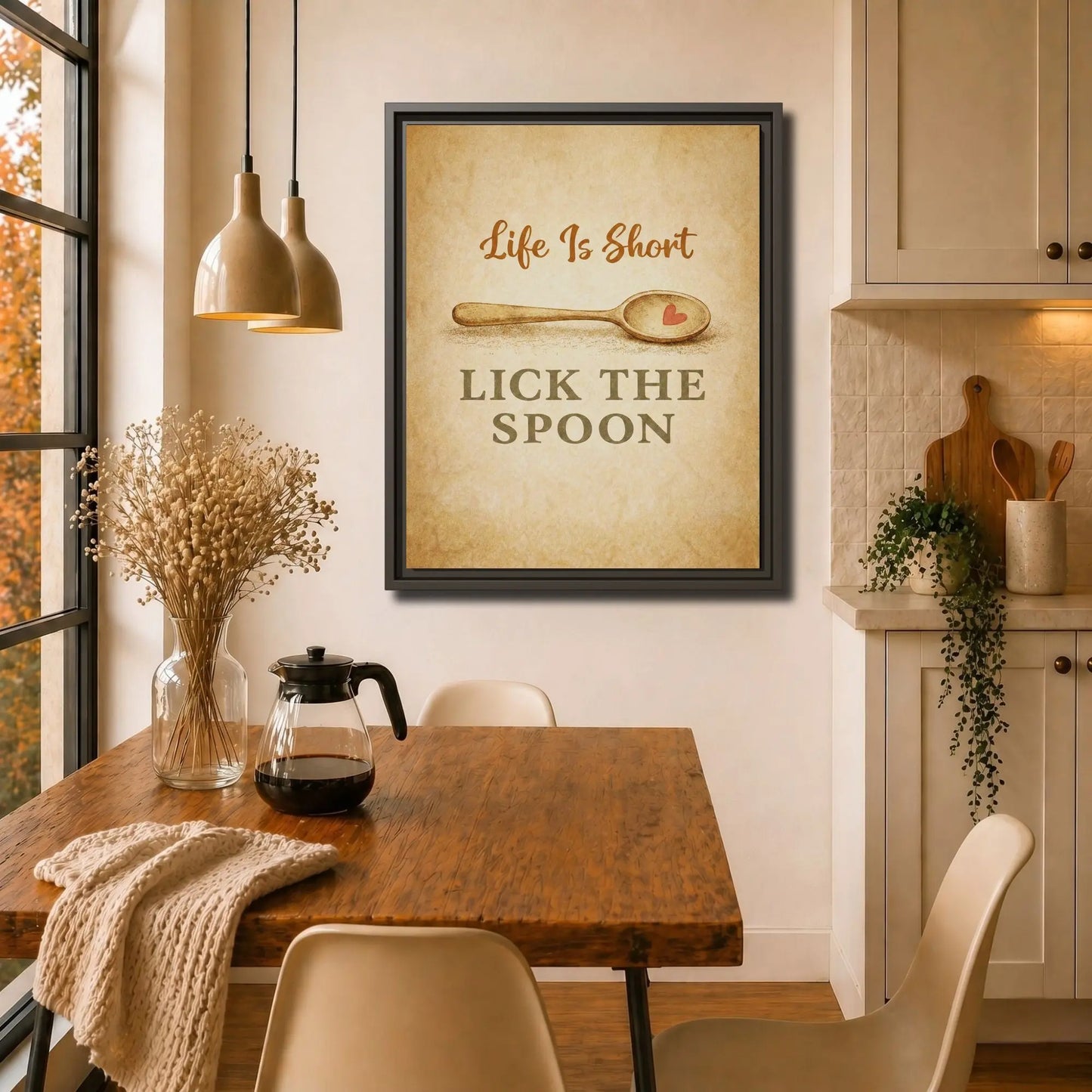 Life Is Short Lick the Spoon | Framed Motivational Kitchen Wall Art Canvas