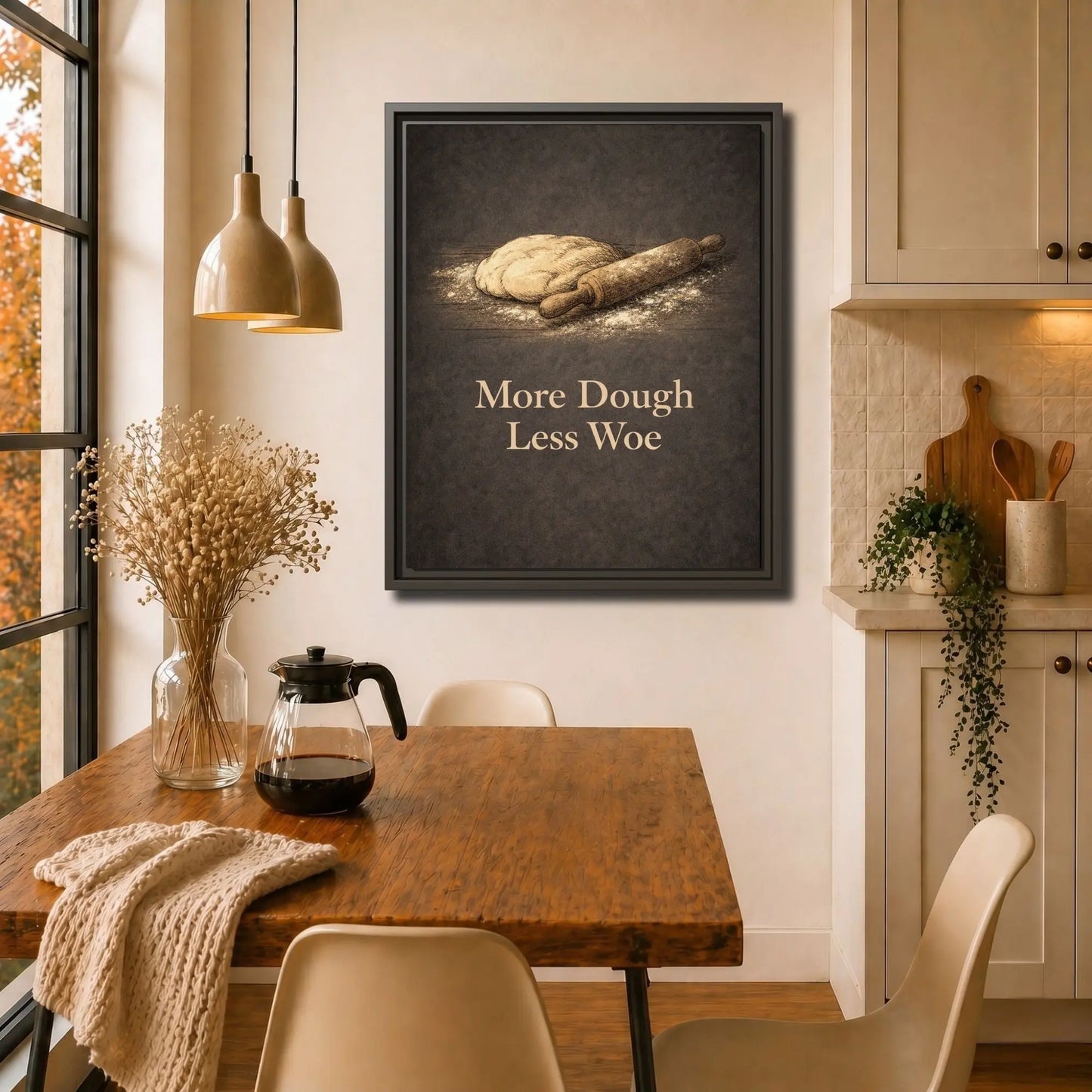 More Dough Less Woe | Framed Kitchen Wall Art Canvas