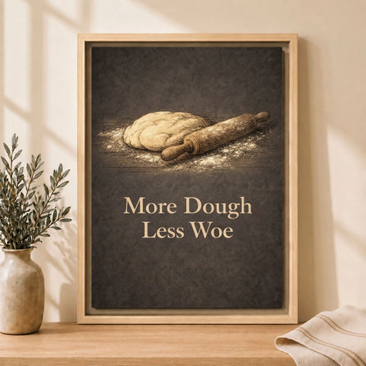 More Dough Less Woe | Framed Kitchen Wall Art Canvas