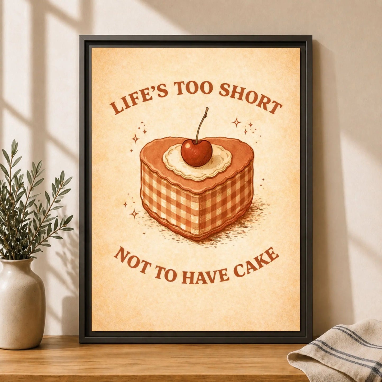 Life’s Too Short Not To Have Cake | Framed Motivational Kitchen Wall Art