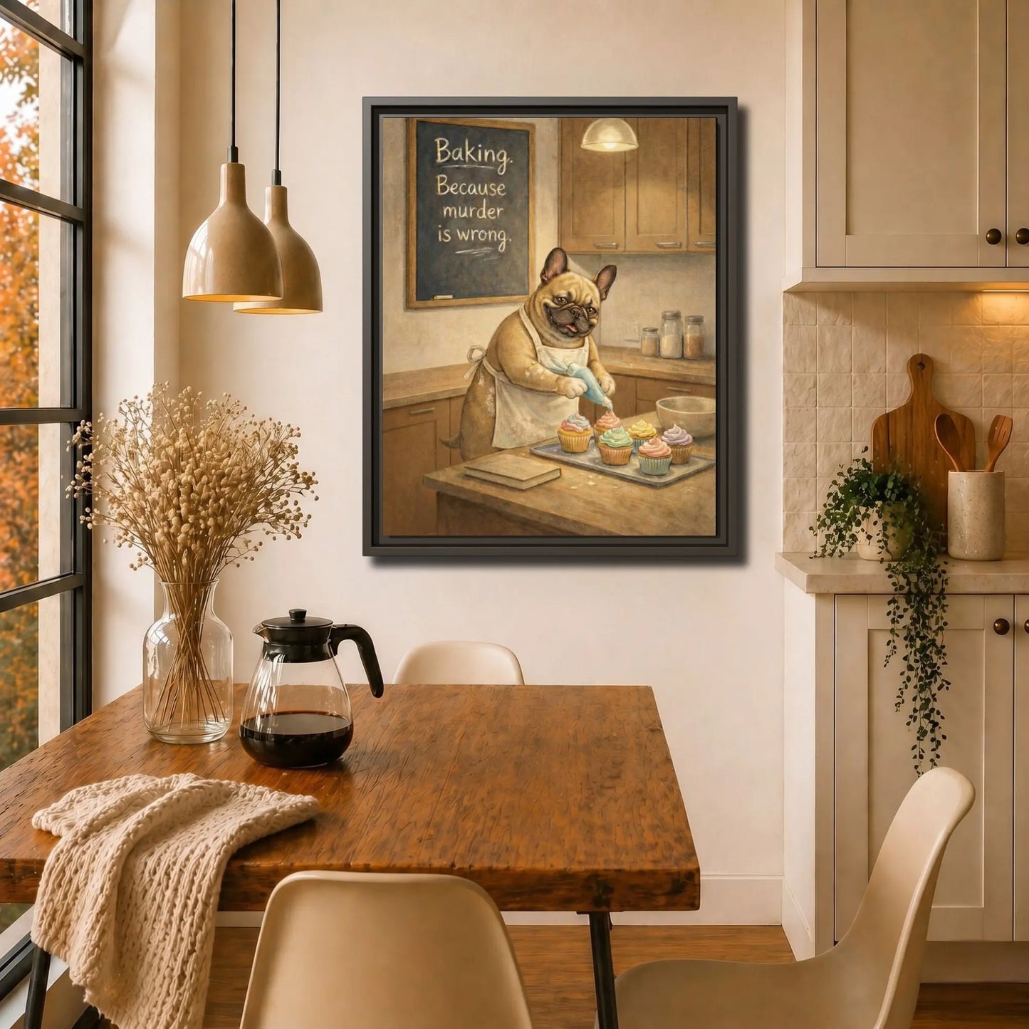 Baking Because Murder Is Wrong | Dog Lover Framed Kitchen Wall Art