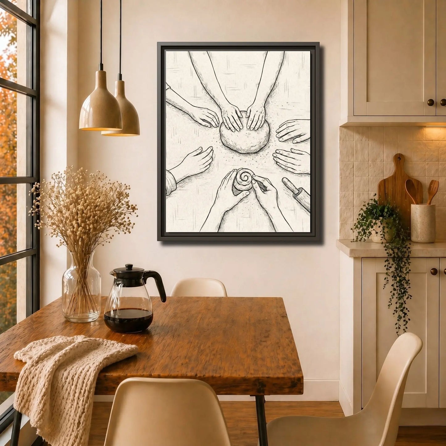 Home Bakers’ Circle | Framed Modern Minimalist Kitchen Wall Art Canvas