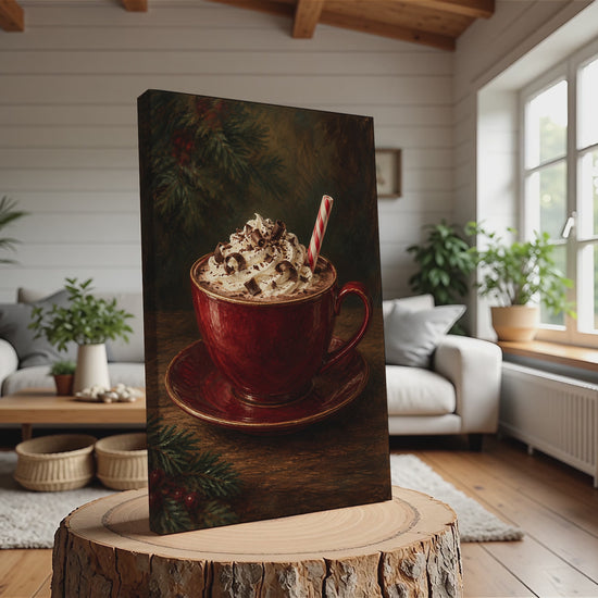 Christmas Wall Art Canvas | Cozy Hot Cocoa Kitchen Decor