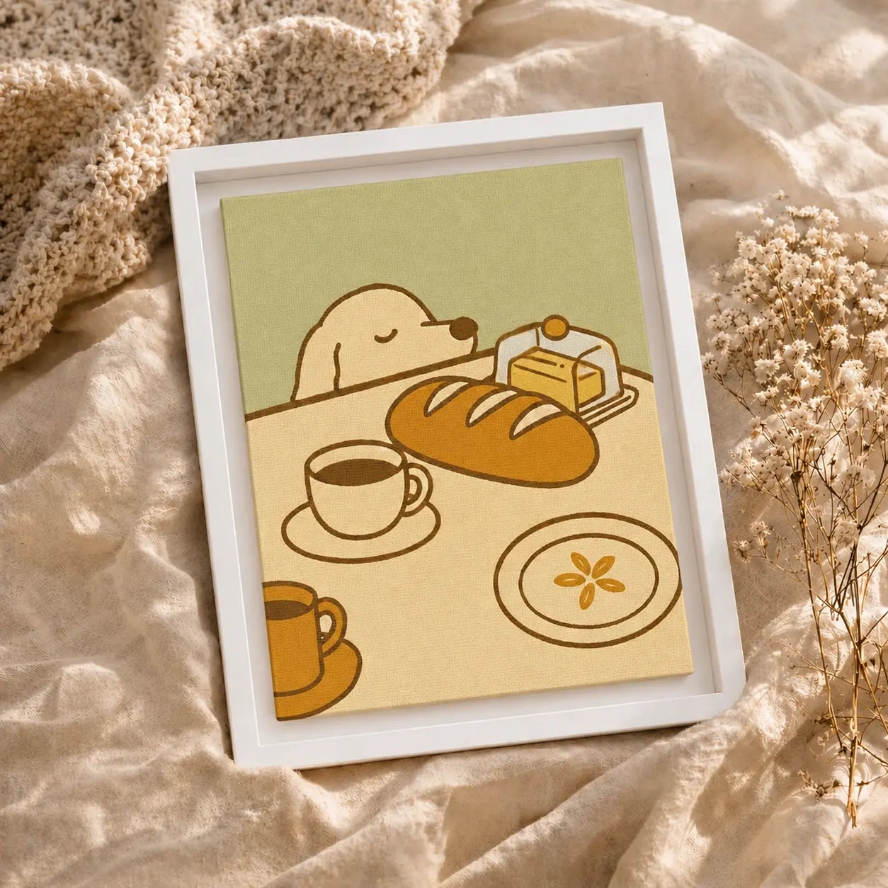 Slow Mornings Start Here | Framed Kitchen Wall Art Canvas