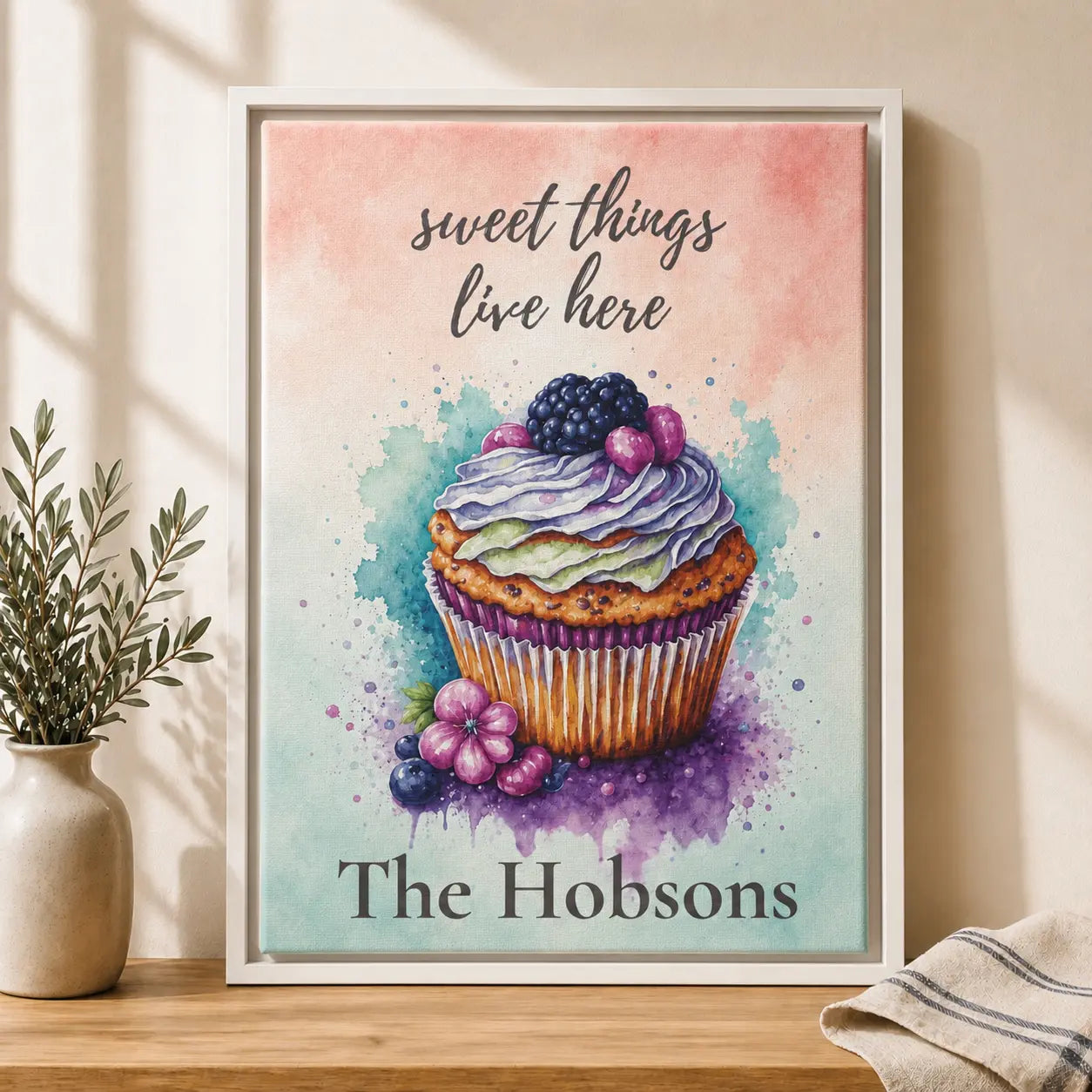 Sweet Things Live Here | Framed Personalized Watercolor Kitchen Wall Art